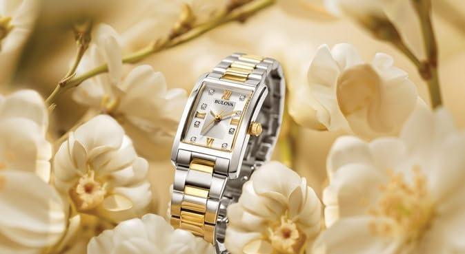 imageBulova Ladies Classic Diamond TwoTone Stainless Steel 3Hand Quartz Watch RectangleTwoTone Gold