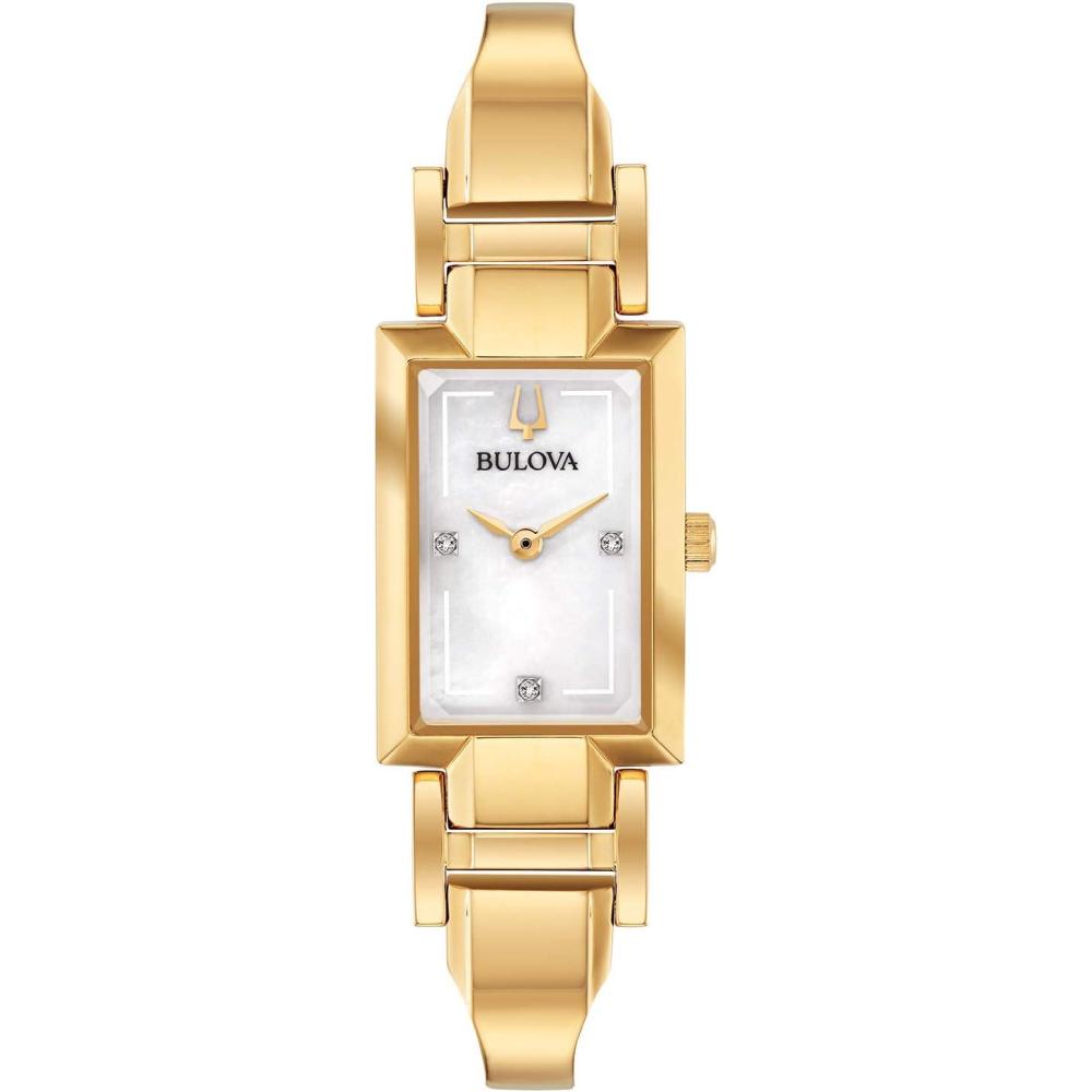 imageBulova Ladies Classic Diamond Dial Quartz Stainless Steel Watch Rectangle MotherofPearlGold Tone