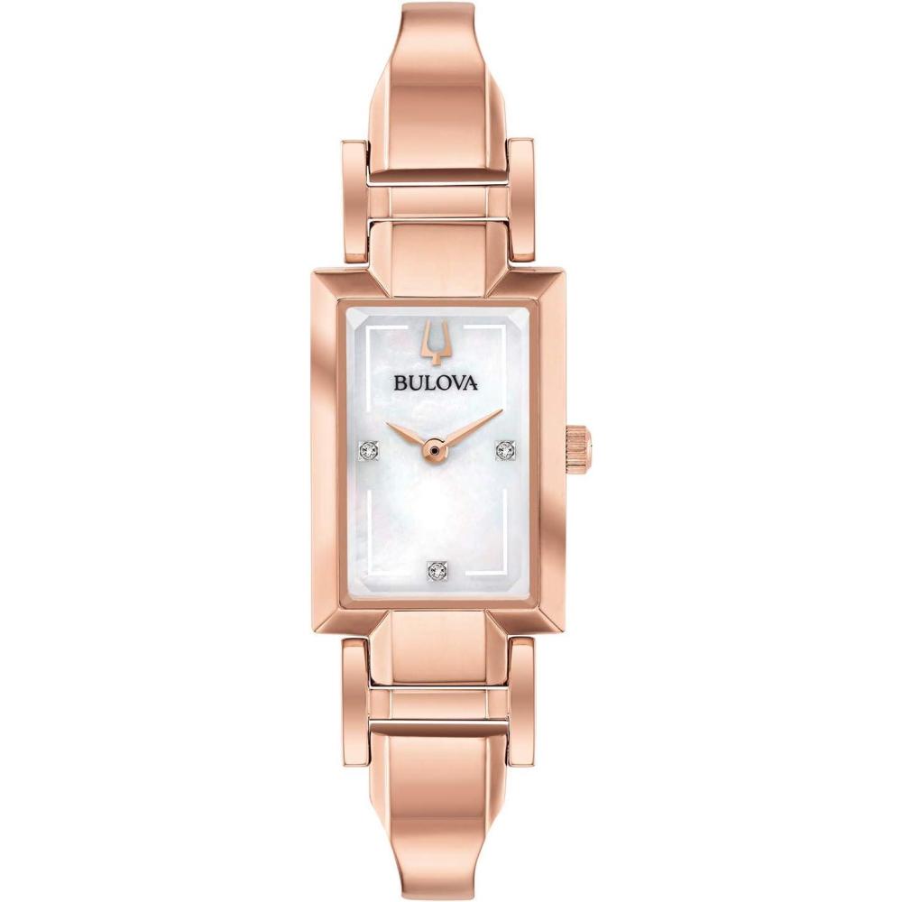 imageBulova Ladies Classic Diamond Dial Quartz Stainless Steel Watch Rectangle MotherofPearlRose Gold