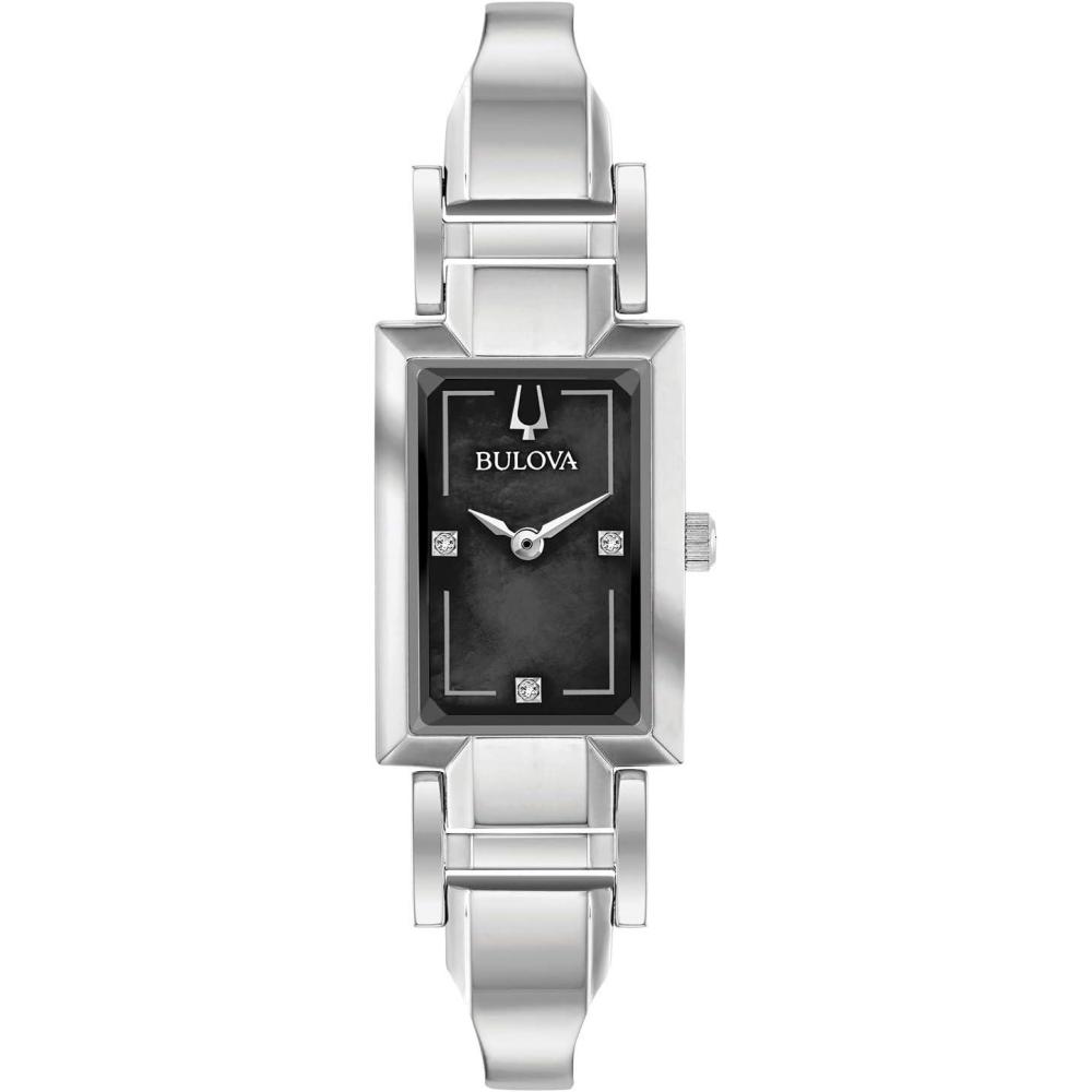 imageBulova Ladies Classic Diamond Dial Quartz Stainless Steel Watch Rectangle MotherofPearlSilverBlack Dial