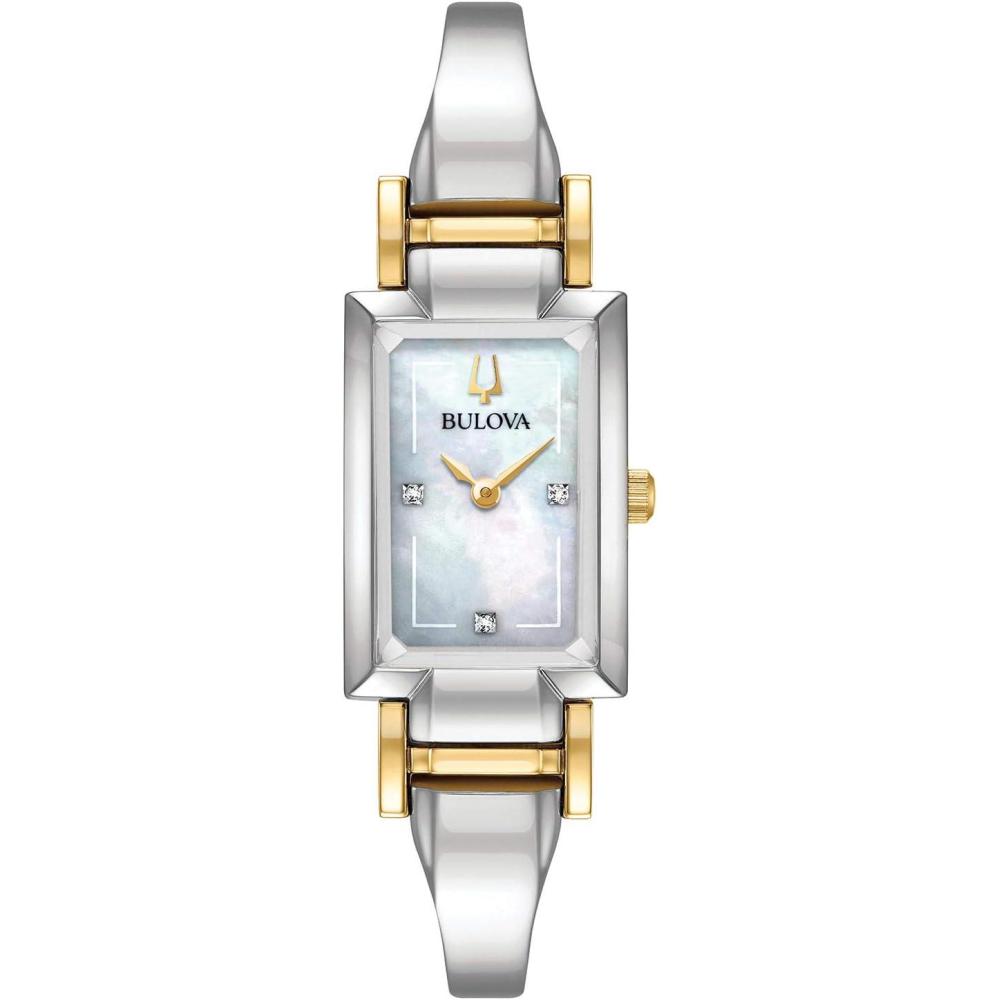 imageBulova Ladies Classic Diamond Dial Quartz Stainless Steel Watch Rectangle MotherofPearlTwo Tone Gold