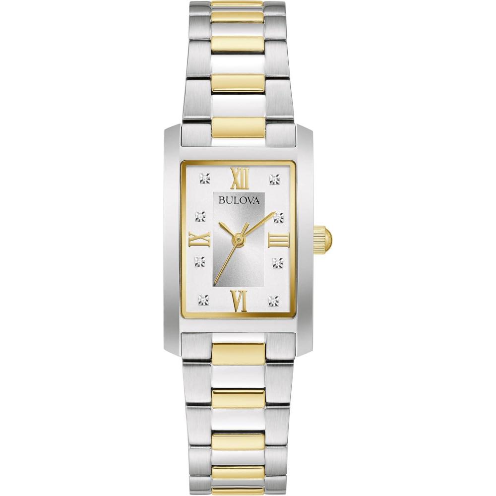 imageBulova Ladies Classic Diamond TwoTone Stainless Steel 3Hand Quartz Watch RectangleTwoTone Gold