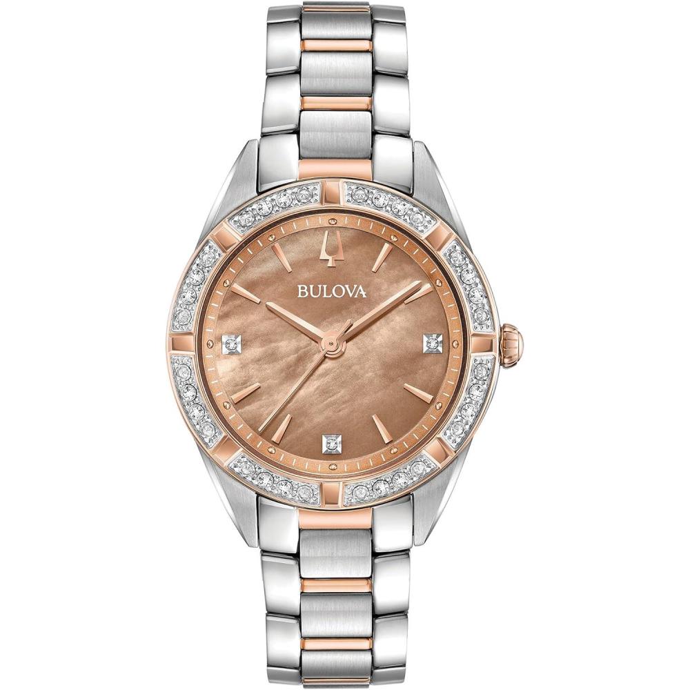 imageBulova Ladies Classic Sutton Quartz Diamond Stainless Steel Bracelet WatchTwoToneBrown dial