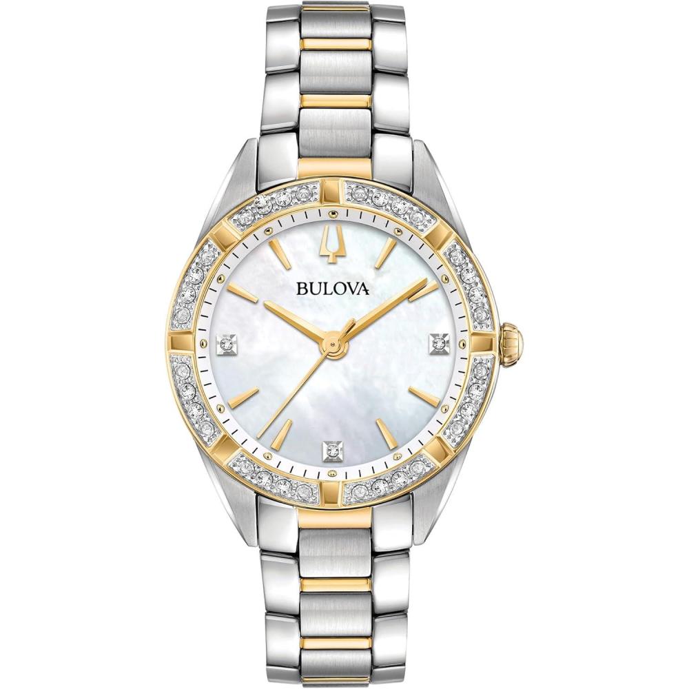 imageBulova Ladies Quartz Dress Classic Sutton Watch TwoTone Stainless Steel Bracelet White Dial Style98R263