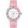Bulova Oceanographer Snorkel Amazon Exclusive Ceramic Case and White Perforated Rubber Strap Watch, Day Date 100M WR(Flamingo)