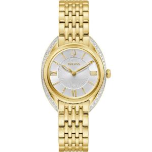 Bulova Ladies’ Classic Diamond 2-Hand Quartz Stainless Steel Watch, 16 Diamonds, Sapphire Crystal(Gold Tone)