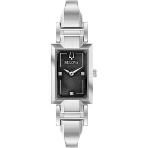 Bulova Ladies’ Classic Diamond Dial Quartz Stainless Steel Watch, Rectangle, Mother-of-Pearl(Silver/Black Dial)