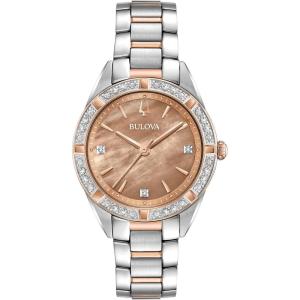 Bulova Ladies Classic Sutton Quartz Diamond Stainless Steel Bracelet Watch(Two-Tone/Brown dial)