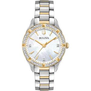 Bulova Ladies Quartz Dress Classic Sutton Watch Two-Tone Stainless Steel Bracelet, White Dial (Style:98R263)