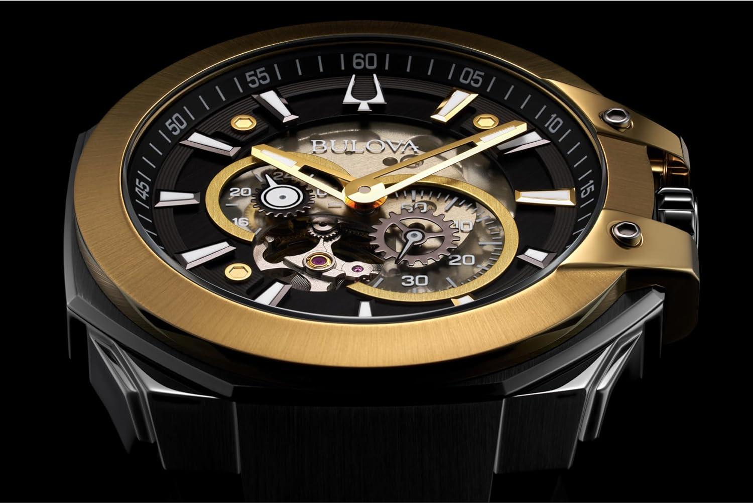 imageBulova Mens Automatic Performance Maquina Watch Black Silicone Strap Gray Heartbeat Skeleton Dial 42 Hour Power Reserve Style98A310