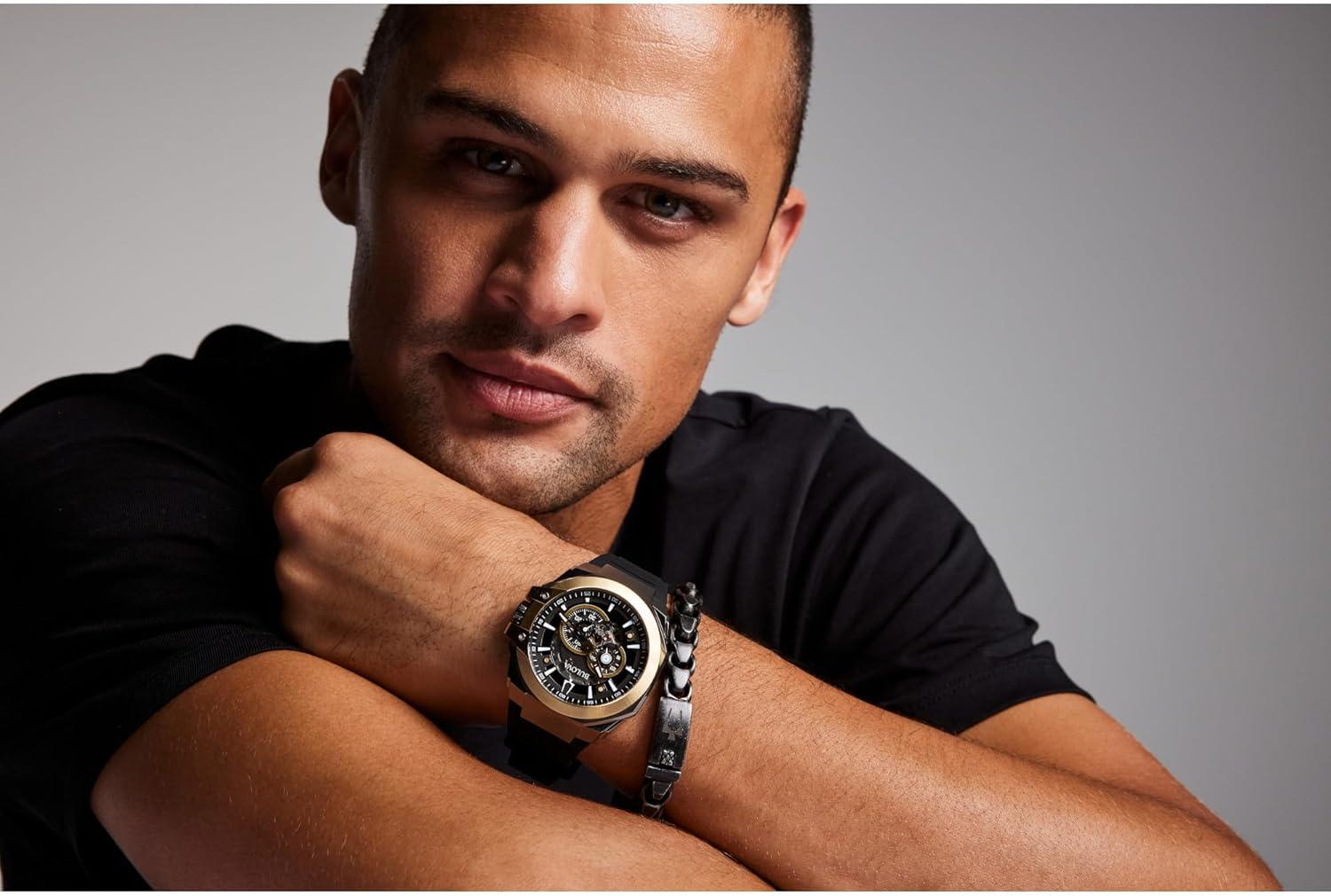 imageBulova Mens Automatic Performance Maquina Watch Black Silicone Strap Gray Heartbeat Skeleton Dial 42 Hour Power Reserve Style98A310