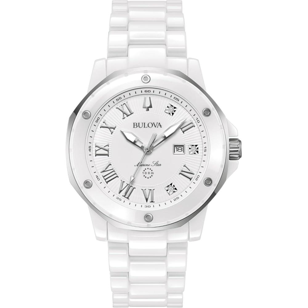 imageBulova Ladies Marc Anthony Marine Star White Ceramic and Stainless Steel 3Hand Quartz Watch Style 98P222