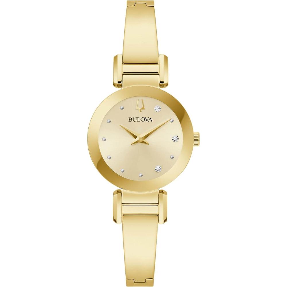 imageBulova Marc Anthony Ladies Modern Diamond Stainless Steel Bangle Bracelet WatchGold Champagne Dial