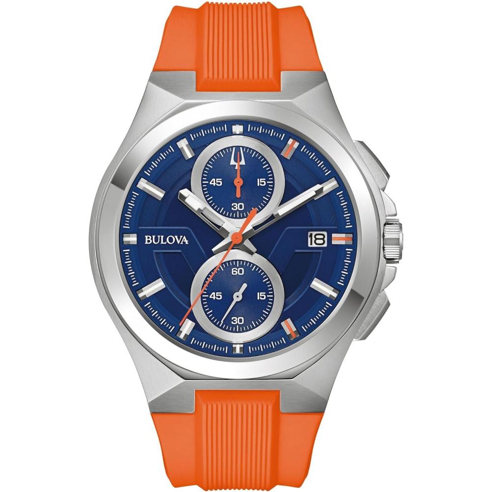 imageBulova Marc Anthony Sport Strap Quartz Watch Stainless Steel Sapphire CrystalOrange and Blue