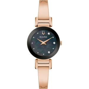 Bulova Marc Anthony Ladies Modern Diamond Stainless Steel Bangle Bracelet Watch(Rose Gold/Mother of Pearl Dial)