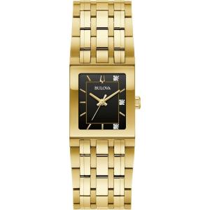 Bulova Marc Anthony Ladies Modern Quadra Diamond Gold Stainless Steel Watch,Black Dial, Style:97P167