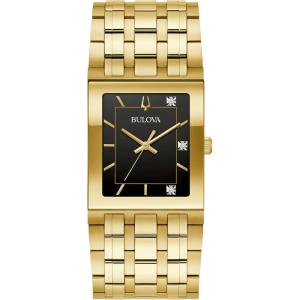 Bulova Marc Anthony Mens Modern Quadra Diamond Gold Stainless Steel Watch,Black Dial, Style:97D132