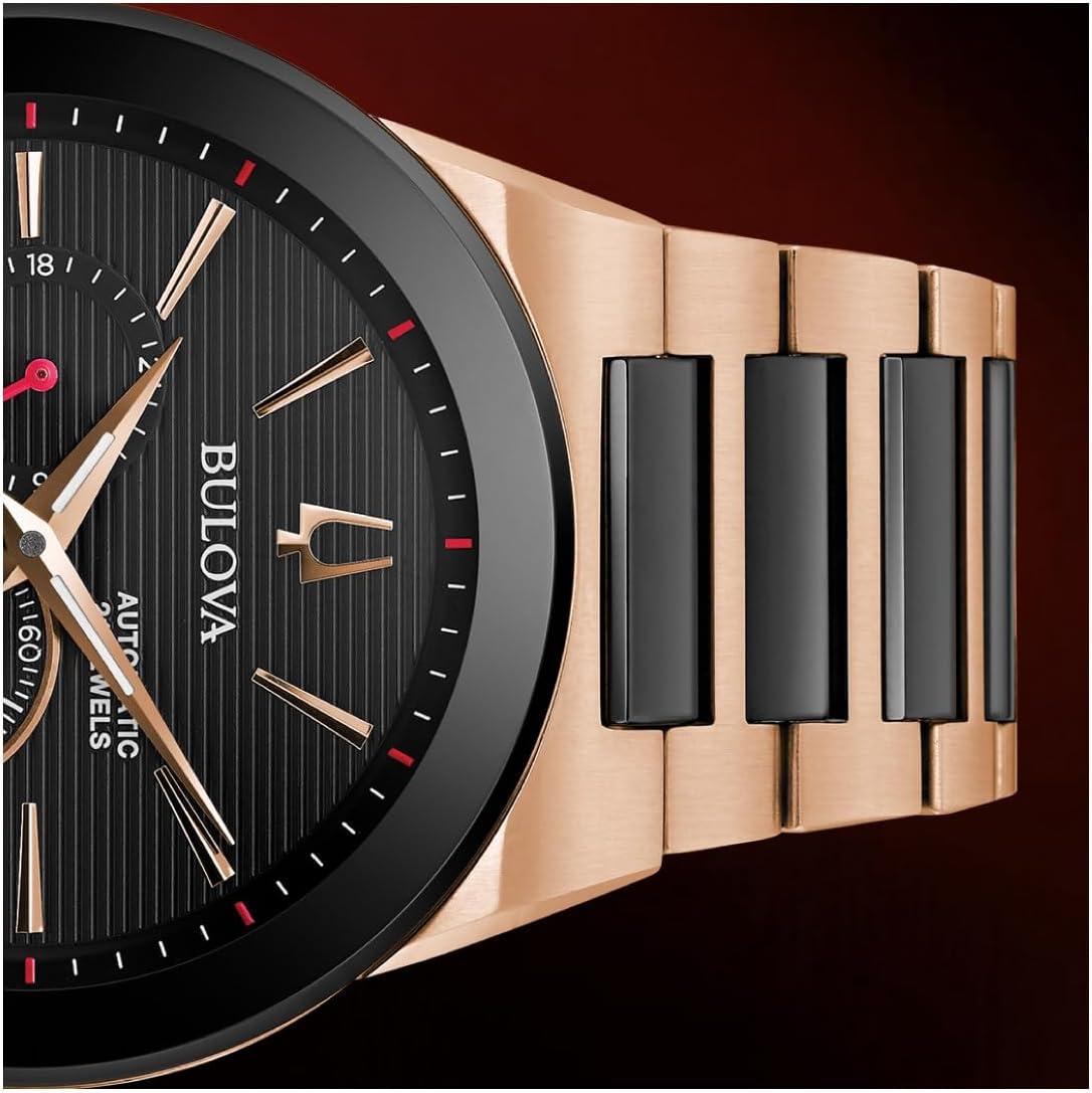 imageBulova Latin Grammy Modern Millenia Automatic TwoTone Stainless Steel WatchOpen Heartbeat ApertureExhibition Case BackBlack Dial Model98A236