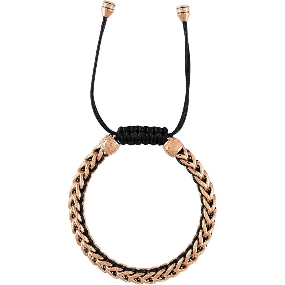 imageBulova Jewelry Mens Latin Grammy Rose Tone Stainless Steel Links Braided with Black Cord Bolo Bracelet StyleBVB1009RBSTNA