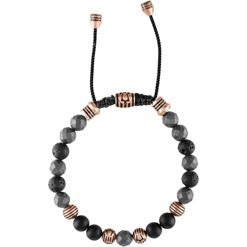 imageBulova Jewelry Mens Latin Grammy SemiPrecious Beaded Bolo Bracelet Black Onyx Hematite Spheres Black Lava Rose Tone Stainless Steel Sliding Clasp 8MM Beads StyleBVB1072RSTBKOXHE