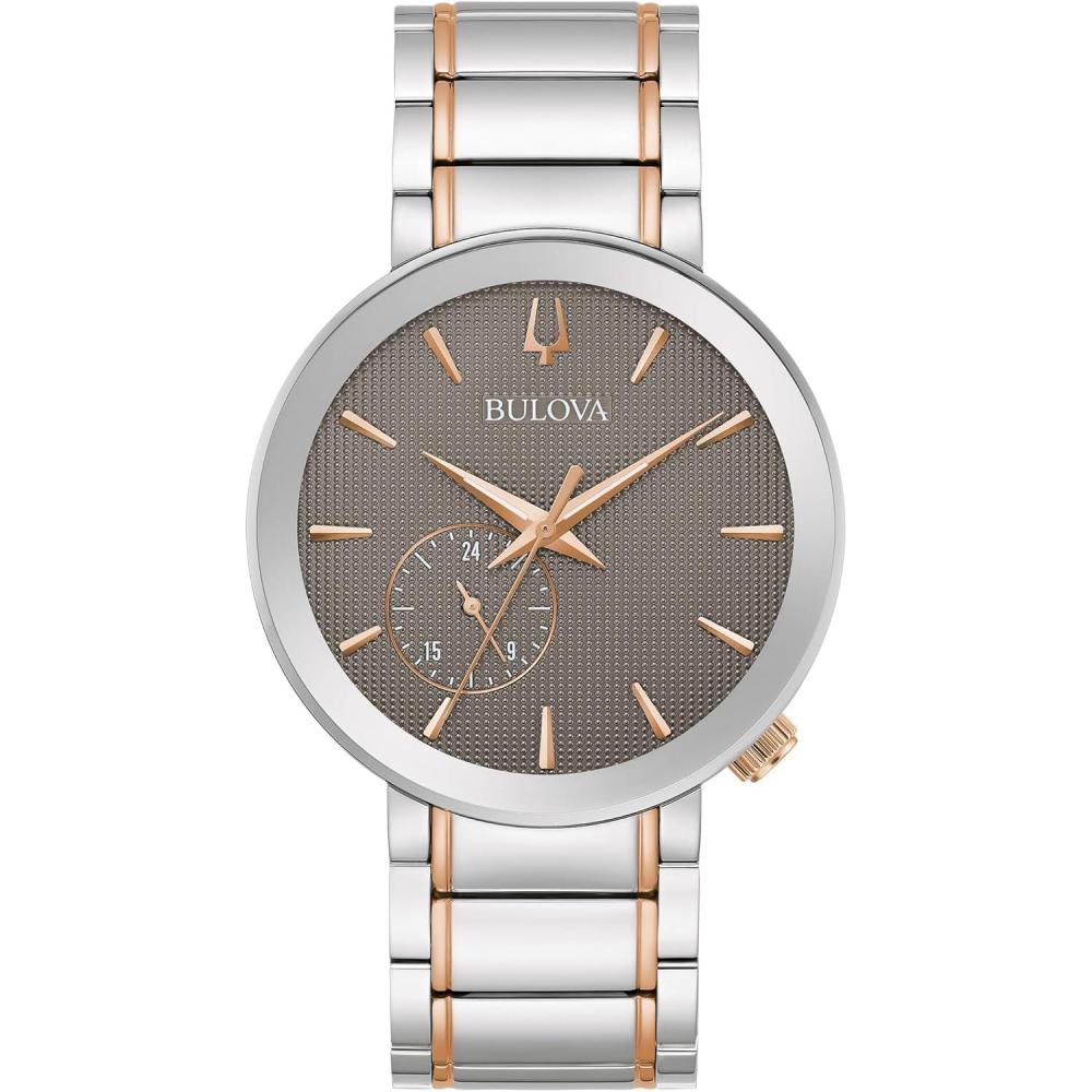 imageBulova Latin Grammy Mens Modern Futuro Two Tone Rose Gold Stainless Steel Watch Textured Grey Dial 24 Hour Time Model98A309