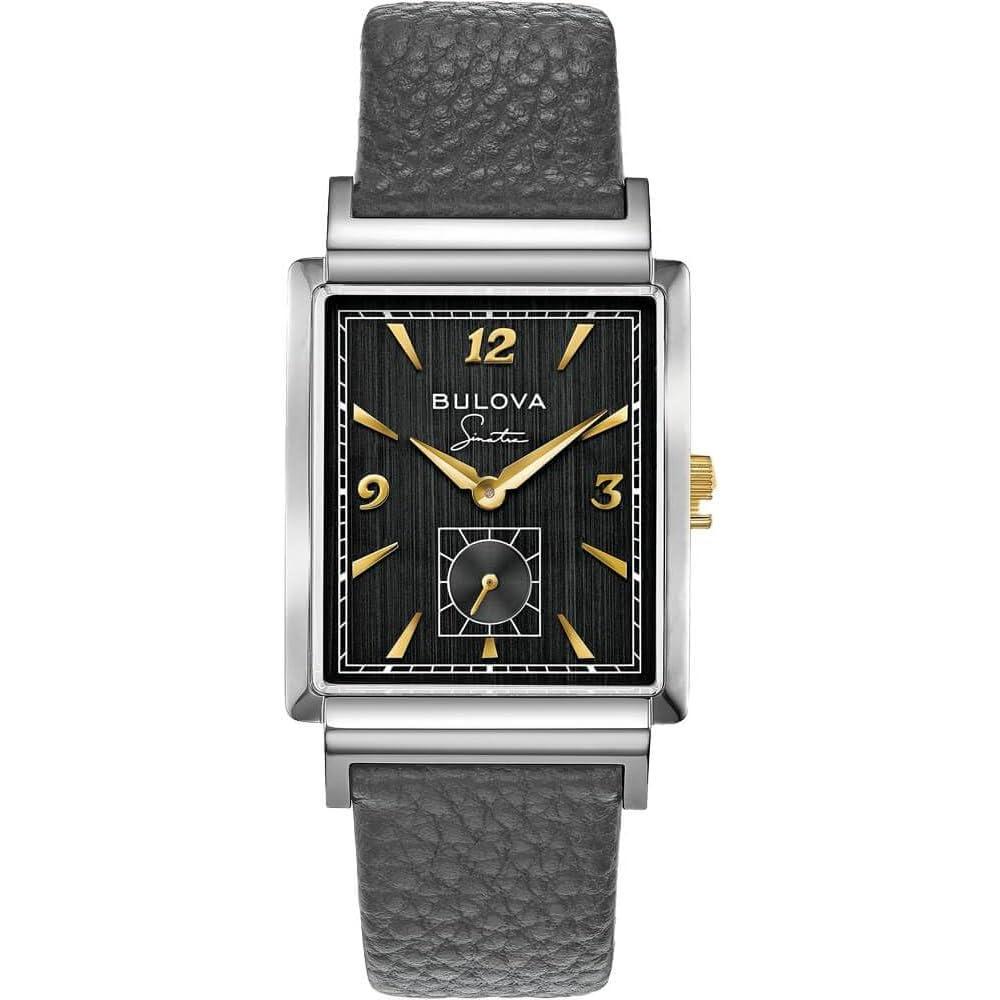 imageBulova Mens Frank Sinatra My Way Leather Strap WatchSilver Tone Grey Strap