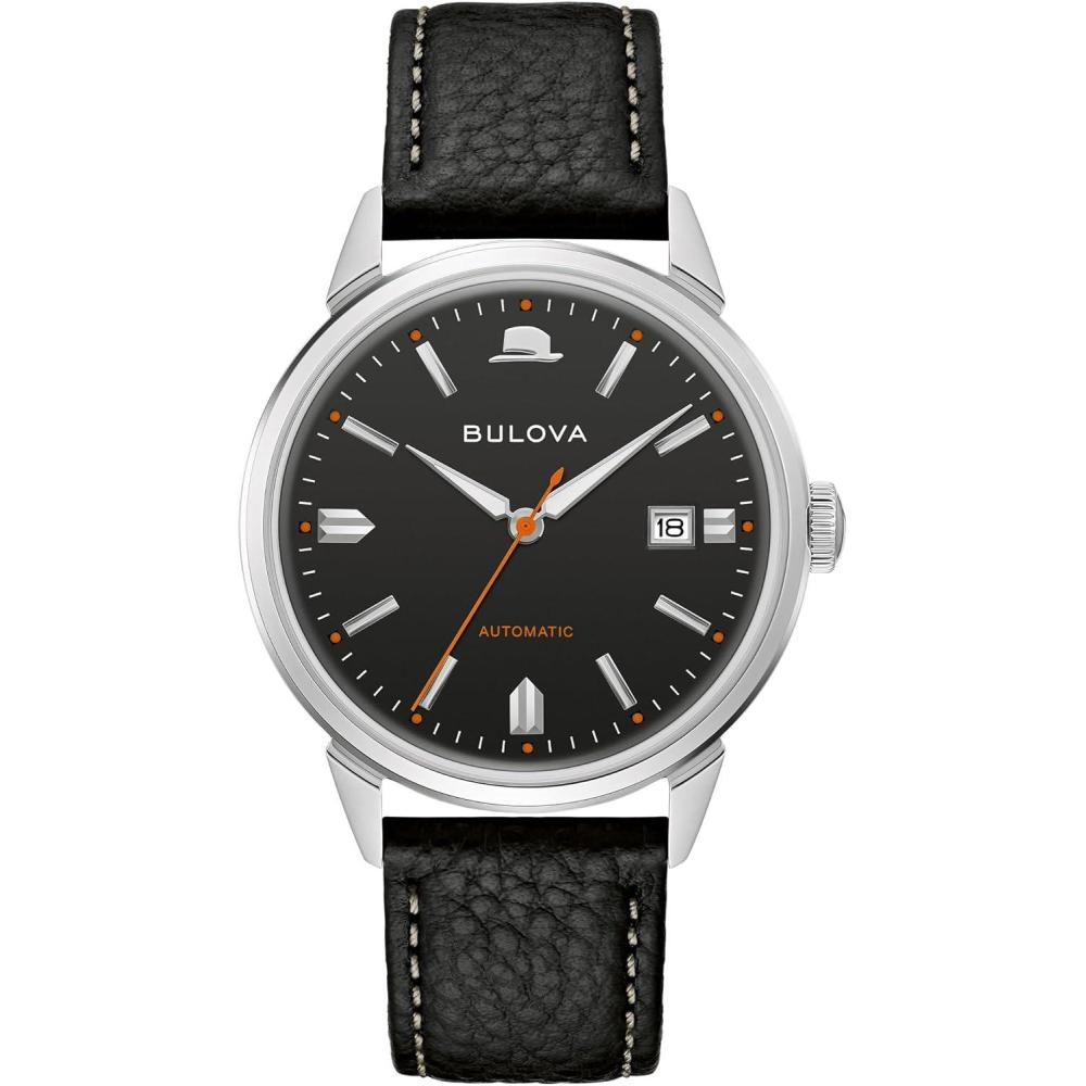 imageBulova Mens Frank Sinatra Summer Wind 3Hand Date Automatic with Textured Leather StrapBlackSilver