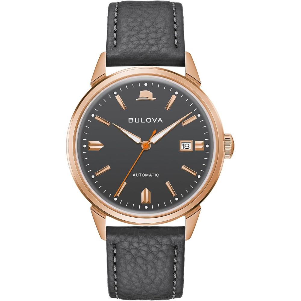 imageBulova Mens Frank Sinatra Summer Wind 3Hand Date Automatic with Textured Leather StrapGrey Rose Gold