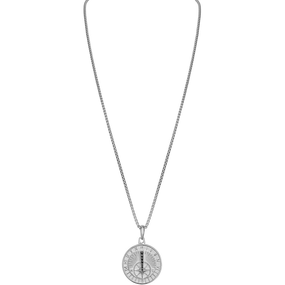 imageBulova Mens Jewelry RhodiumPlated Sterling Silver SilverTone Pendant 7 FullCut Black Diamonds Totaling 017 Cttw Rounded Box Link Chain Necklace Adjusts From 24 To 26 Style BVP1058WSAA