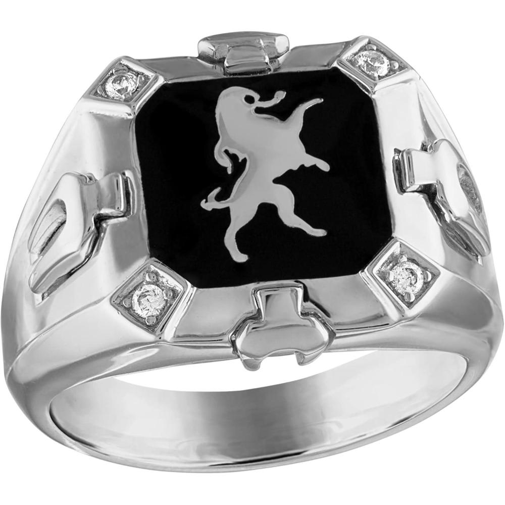 imageBulova Mens Jewerly Crest of Bohemia Rhodium Plated Sterling Silver and Black Enamel Ring 4 Diamonds Signature Tuning Fork11