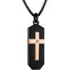 Bulova Jewelry Men’s Latin Grammy Black and Rose Stainless Steel, Cross Inlay with Diamond Accent Dog Tag Pendant, Round Box Link Chain Necklace,Length 24″-26″ Style: BVC1076-B4STQ7