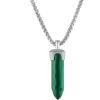 Bulova Jewelry Men’s Icon Green Malachite Obelisk Shaped Pendant and Sterling Silver Rounded Box Link Chain Necklace,Length 24-26″ Style:BVP1020-WSMAL