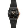Bulova Latin Grammy Gemini Quartz Rose Gold Stainless Steel Accent with Curved Mineral Crystal and Black Silicone Strap Watch, Ladies