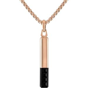 Bulova Jewelry Men’s Latin Grammy Rose Gold Stainless Steel Bar Shaped Amulet Pendant, Inlay Black Spinel,Rose Tone Stainless Steel Rounded Box Link Chain Necklace Style:BVC1074-RSTBSP