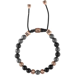 Bulova Jewelry Men’s Latin Grammy Semi-Precious Beaded Bolo Bracelet, Black Onyx, Hematite Spheres, Black Lava, Rose Tone Stainless Steel, Sliding Clasp, 8MM Beads Style:BVB1072-RSTBKOXHE