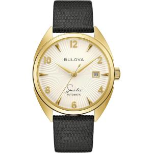 Bulova Men’s Frank Sinatra ‘Fly Me to The Moon’ Automatic Stainless Steel Case Watch, Textured Leather Strap, 42 Hour Power Reserve, 3 Hand(Black Strap/ Ivory Dial)