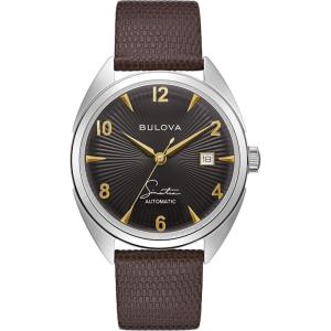 Bulova Men’s Frank Sinatra ‘Fly Me to The Moon’ Automatic Stainless Steel Case Watch, Textured Leather Strap, 42 Hour Power Reserve, 3 Hand(Brown Strap/Black Dial)