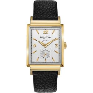 Bulova Men’s Frank Sinatra My Way Leather Strap Watch(Gold Tone/ Black Strap)