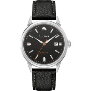 Bulova Men’s Frank Sinatra ‘Summer Wind’ 3-Hand Date Automatic with Textured Leather Strap(Black/Silver)