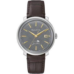 Bulova Men’s Frank Sinatra ‘The Best is Yet to Come’ 3-Hand Swiss Automatic Date Watch, 42-Hour Preserve, Sapphire Crystal(Brown Strap/Silver/ Gray Dial)