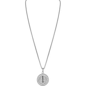 Bulova Men’s Jewelry Rhodium-Plated Sterling Silver Silver-Tone Pendant, 7 Full-Cut Black Diamonds Totaling 0.17 Cttw. Rounded Box Link Chain Necklace Adjusts From 24″ To 26″ Style: BVP1058-WSAA