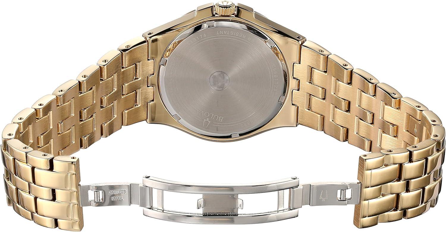 imageBulova Crystal Quartz Mens Watch Stainless Steel TwoTone Model 98B174