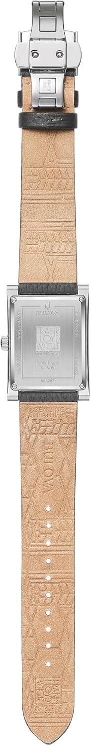 imageBulova Frank Lloyd Wright Robie House Stainless Steel 3Hand mens Quartz Watch Gray Leather Strap Style 96A287