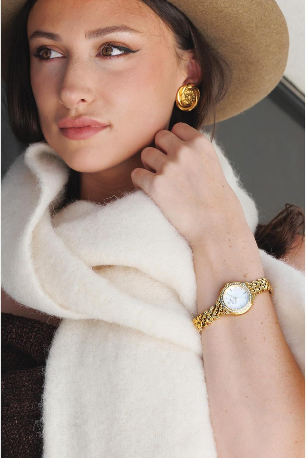 imageBulova Ladies Classic Crystal Gold Stainless Steel 3Hand Quartz Watch Mother of Pearl DialGold Tone White MotherofPearl