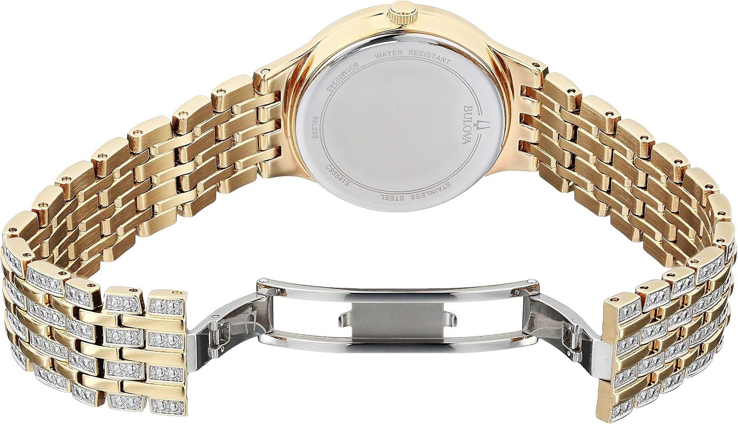 imageBulova Ladies Crystal Phantom Gold Tone Stainless Steel 2Hand Quartz Watch 440 Crystals and Pave Dial Style 98L263