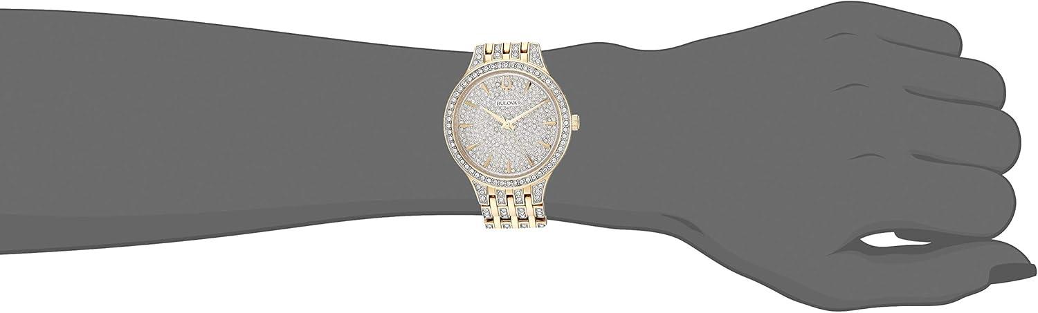 imageBulova Ladies Crystal Phantom Gold Tone Stainless Steel 2Hand Quartz Watch 440 Crystals and Pave Dial Style 98L263
