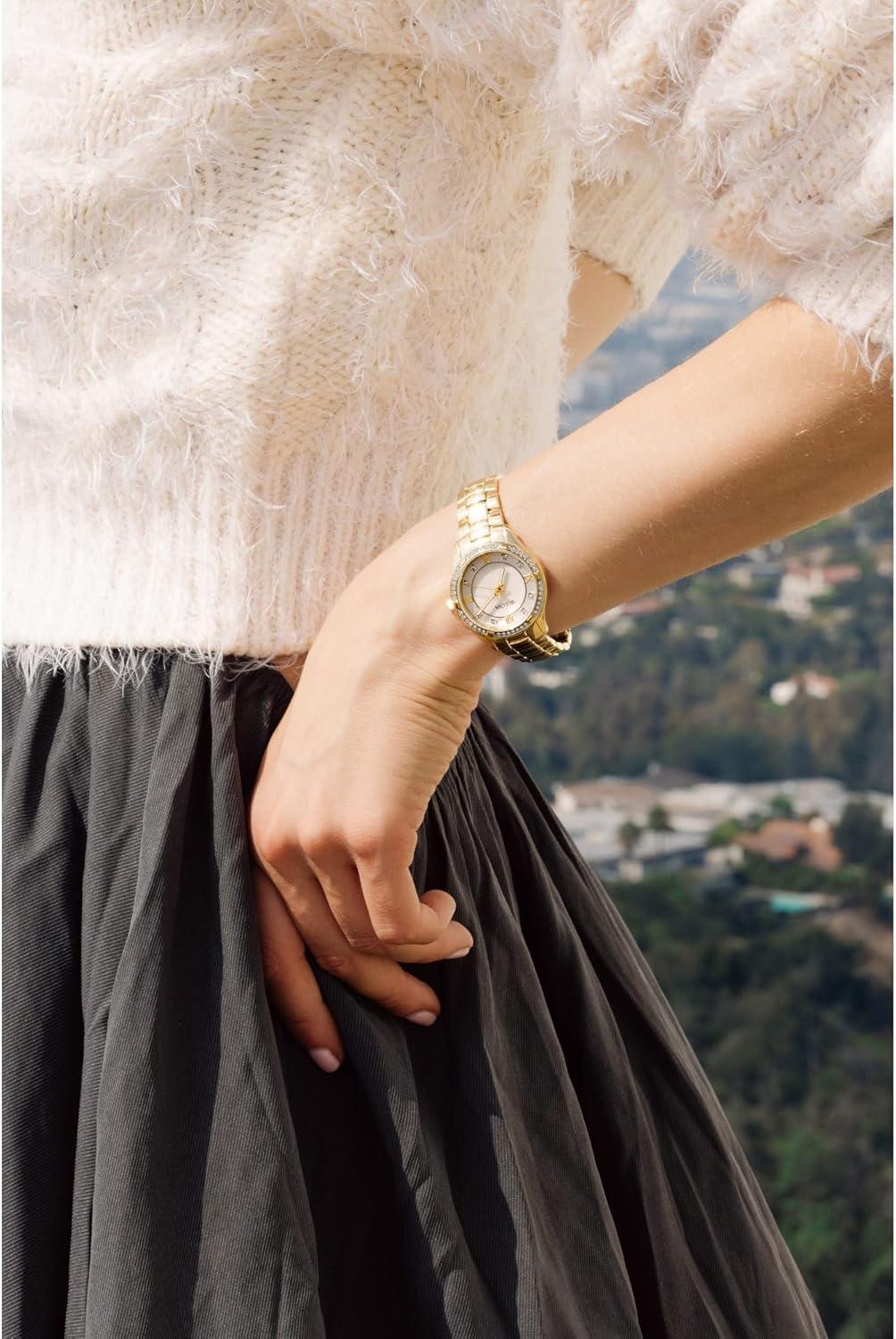 imageBulova Ladies Crystal Stainless Steel 3Hand Quartz Watch White MotherofPearl DialGold