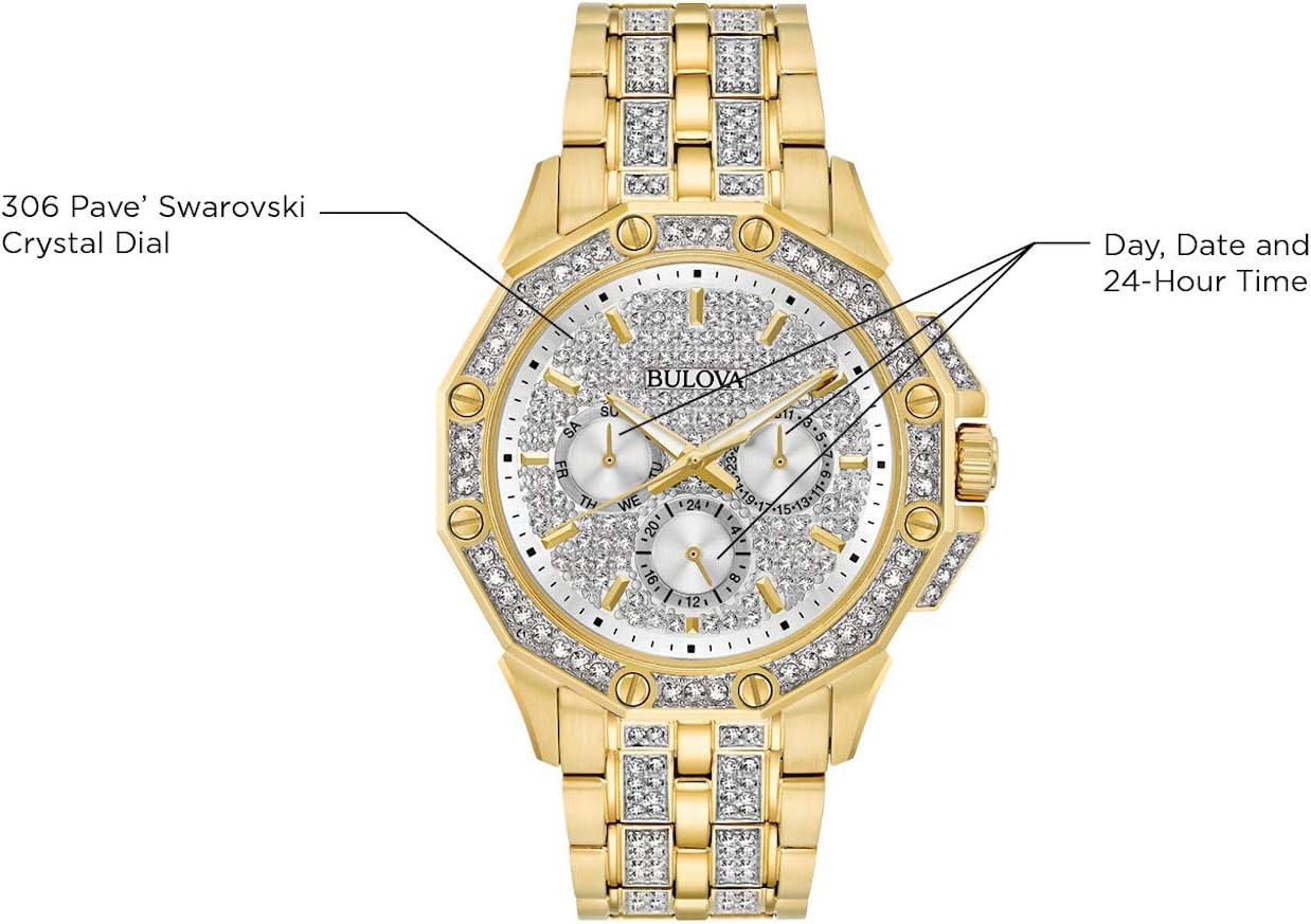 imageBulova Mens Crystal Octava Chronograph Quartz Watch Pave Crystal DialGold Tone