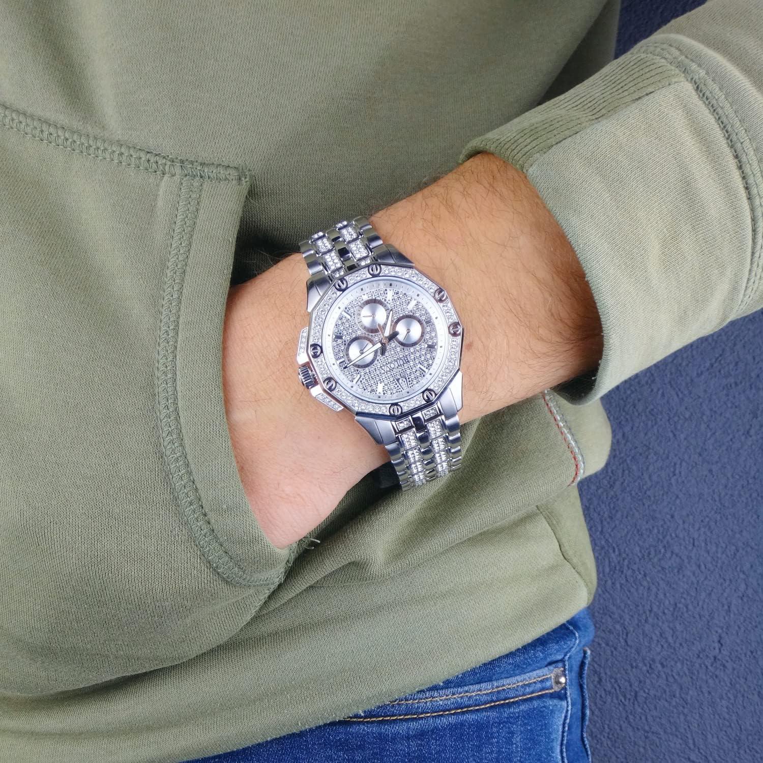 imageBulova Mens Crystal Octava Chronograph Quartz Watch Pave Crystal DialStainless Steel