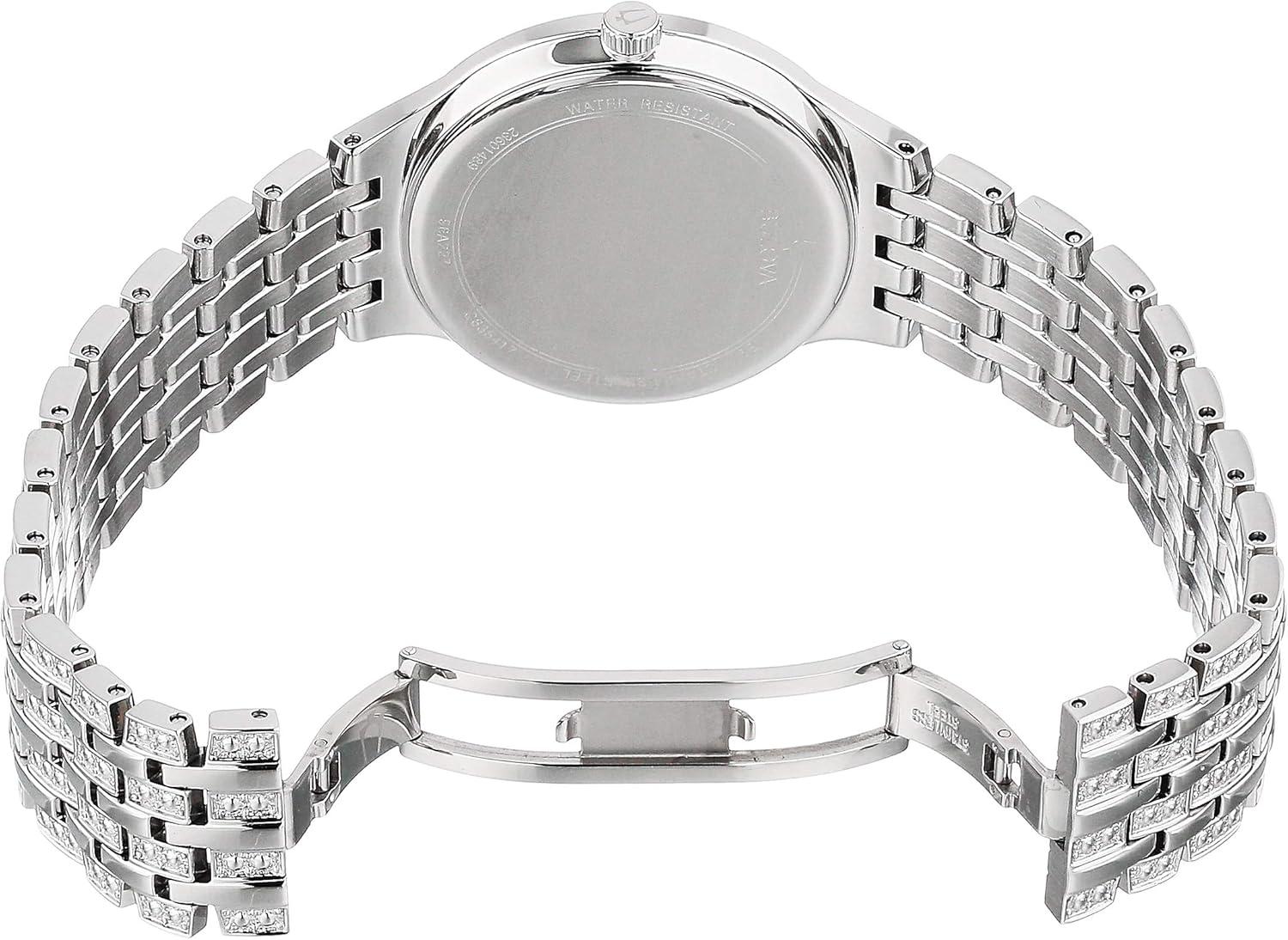 imageBulova Mens Crystal Phantom Stainless Steel 3Hand Quartz Watch Black Dial Style 96A227